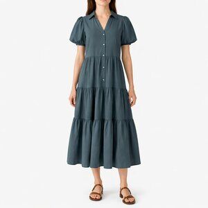 Brochu Walker Havana Tiered Dress S Washed Green Blue Teal Midi Resort Chic